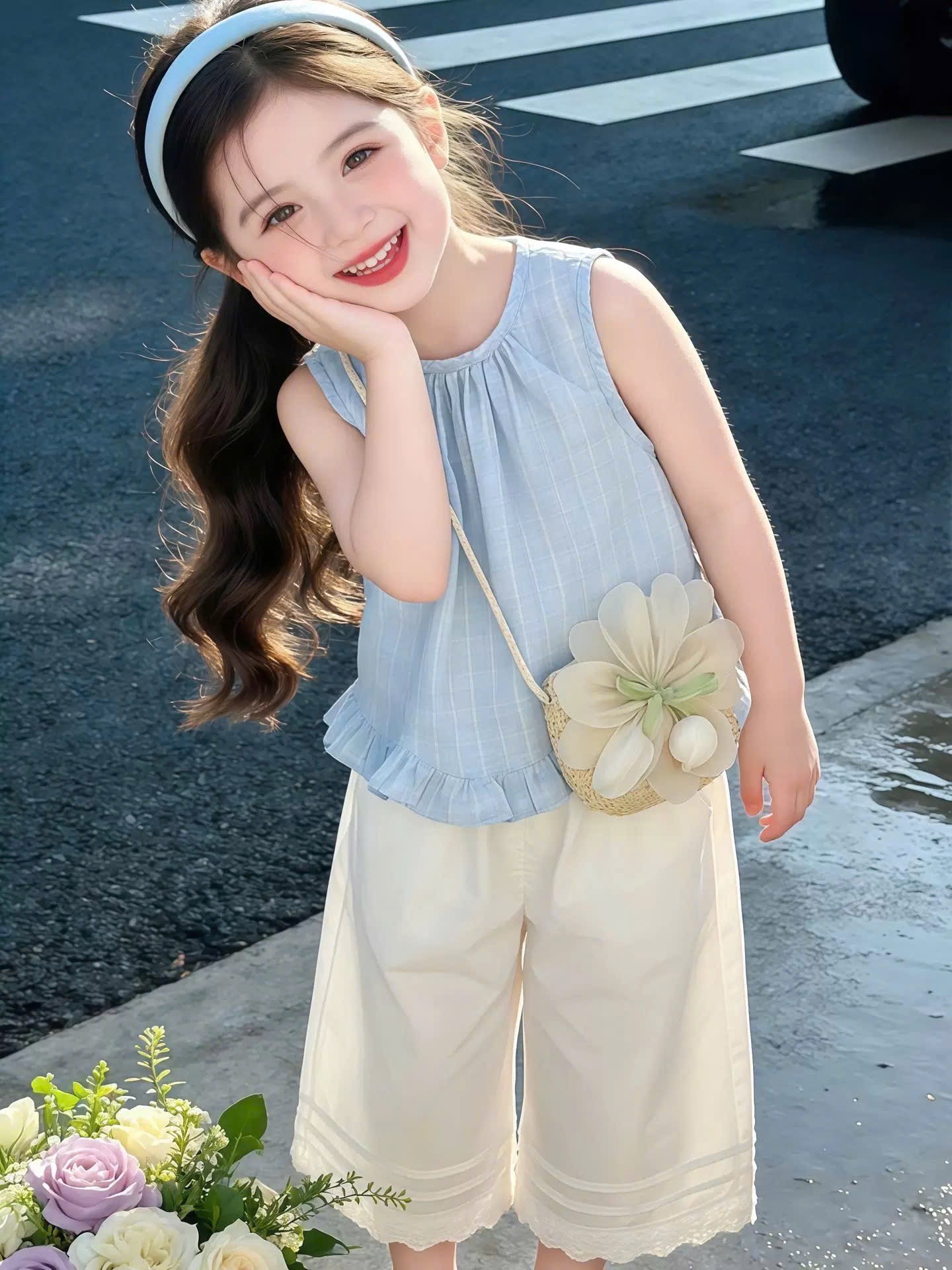 Sét 3 chi tiết áo sát nách quần xuông kèm túi cói sn