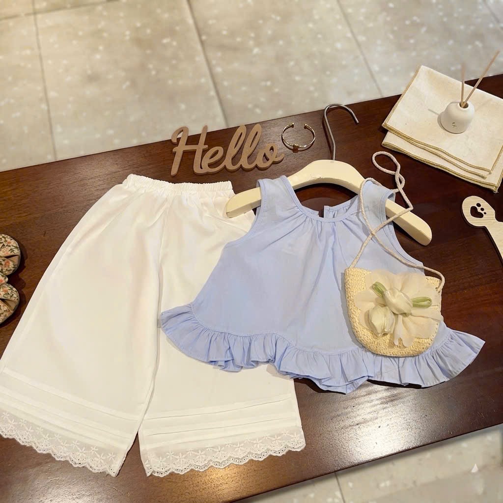 Sét 3 chi tiết áo sát nách quần xuông kèm túi cói sn