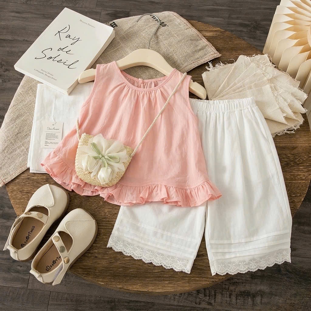 Sét 3 chi tiết áo sát nách quần xuông kèm túi cói sn