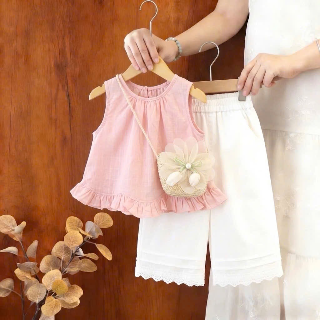 Sét 3 chi tiết áo sát nách quần xuông kèm túi cói sn