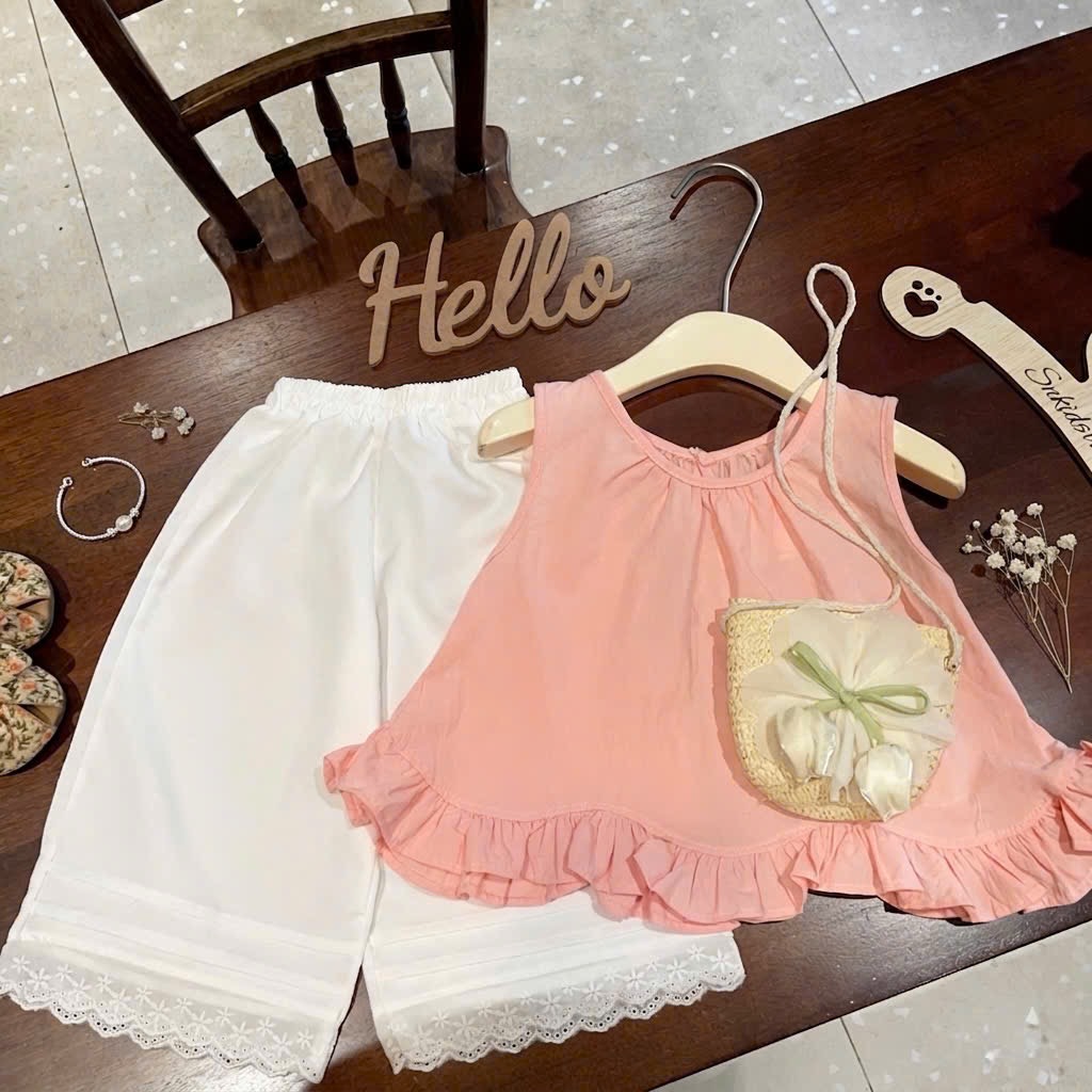 Sét 3 chi tiết áo sát nách quần xuông kèm túi cói sn