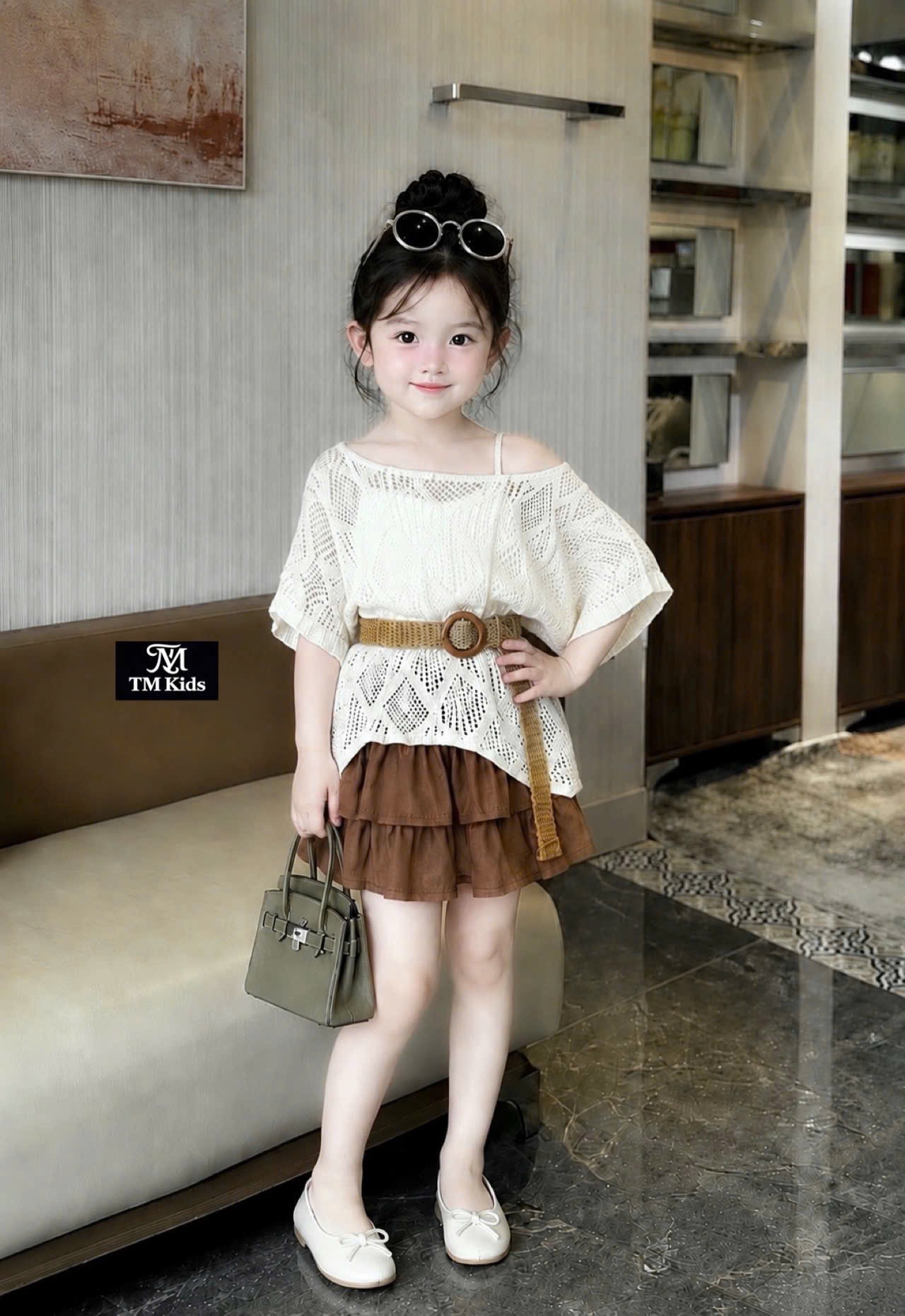 Sét 4 chi tiết đai eo cv tầng nâu tm bé gái