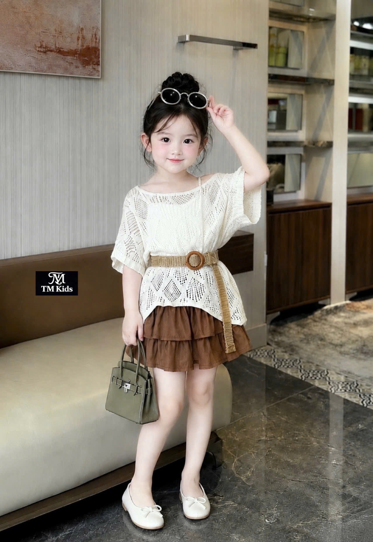 Sét 4 chi tiết đai eo cv tầng nâu tm bé gái