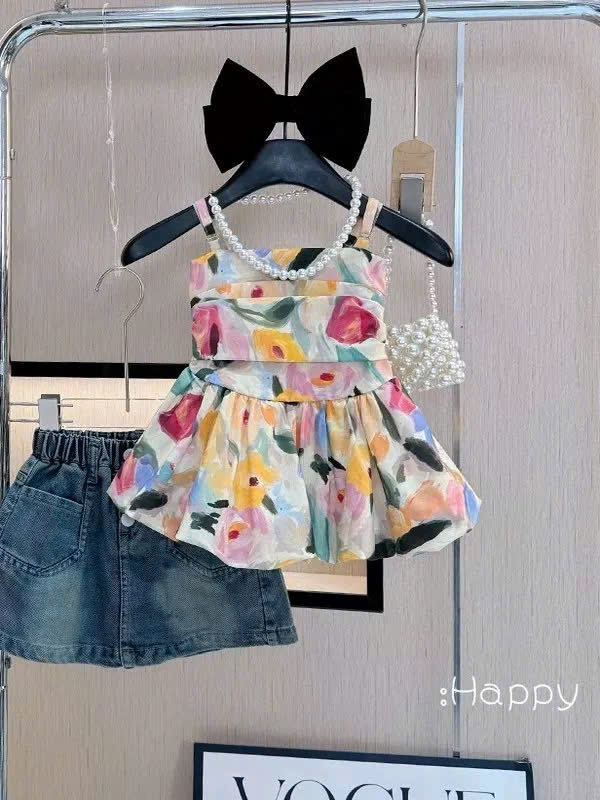 Sét áo 2 dây hoa cv bò bé gái