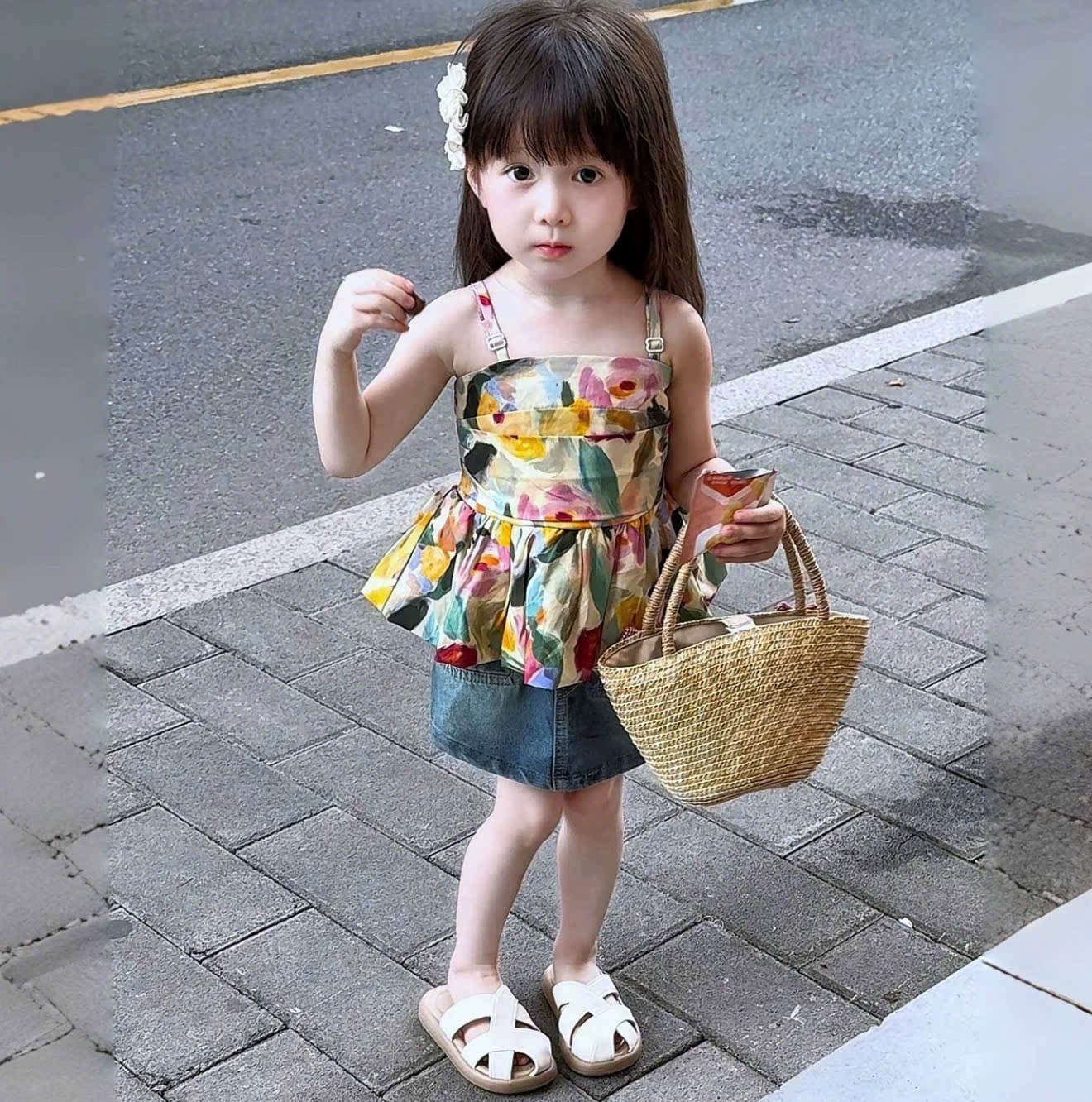 Sét áo 2 dây hoa cv bò bé gái