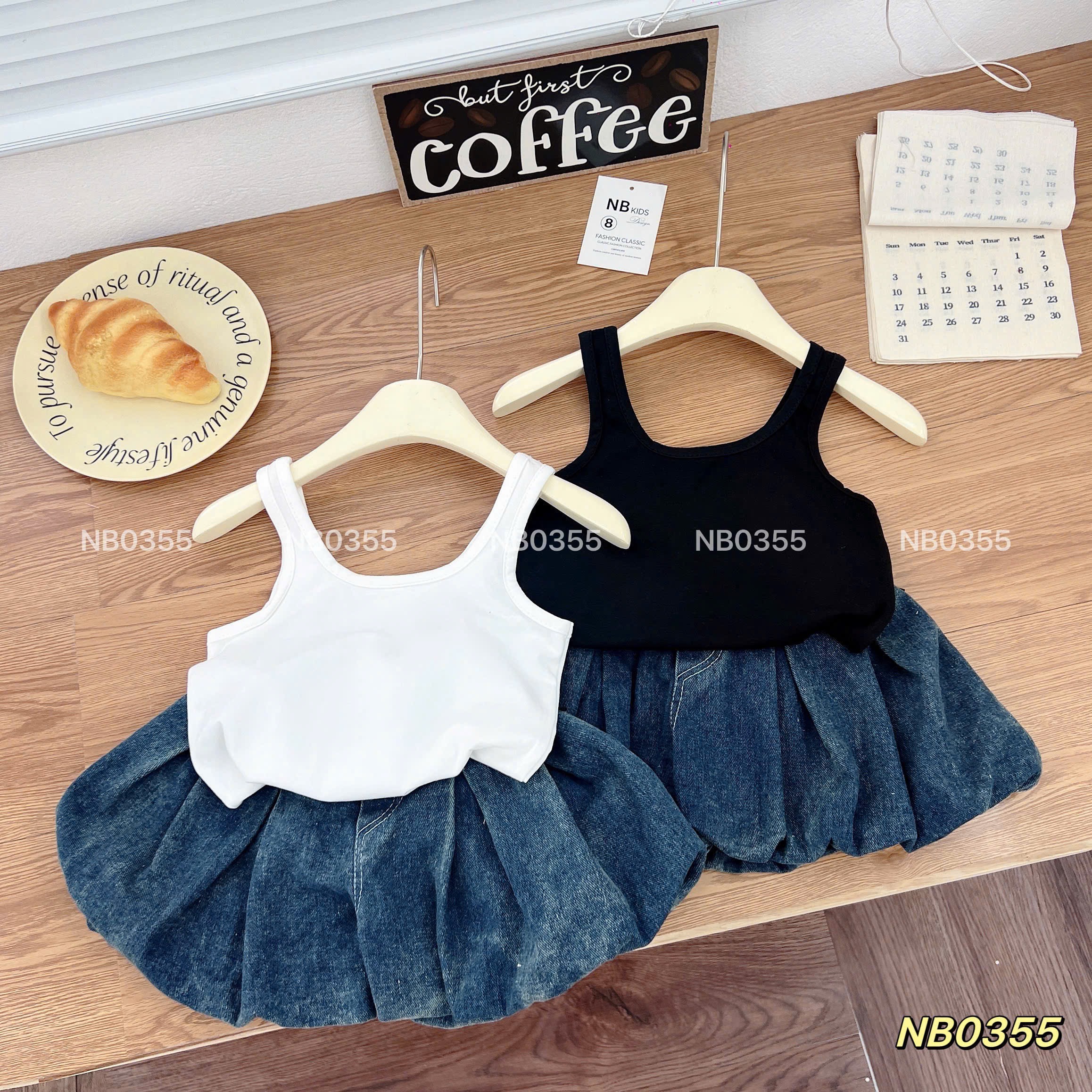 Sét áo ba lỗ quần bò bồng bé gái nb