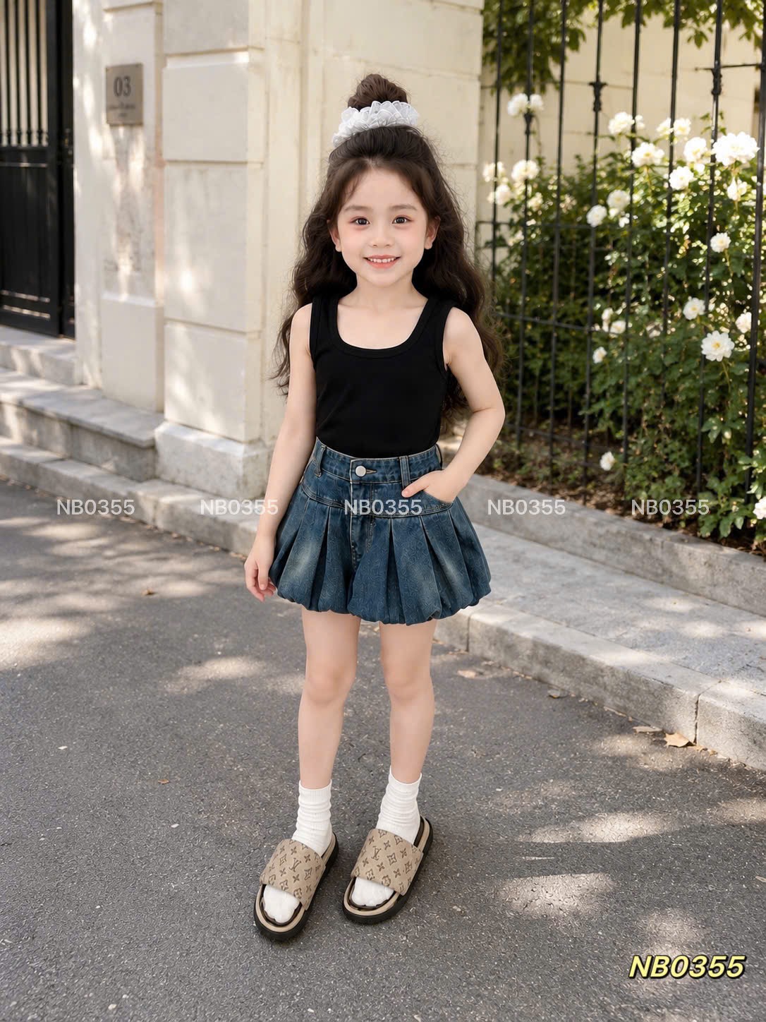 Sét áo ba lỗ quần bò bồng bé gái nb