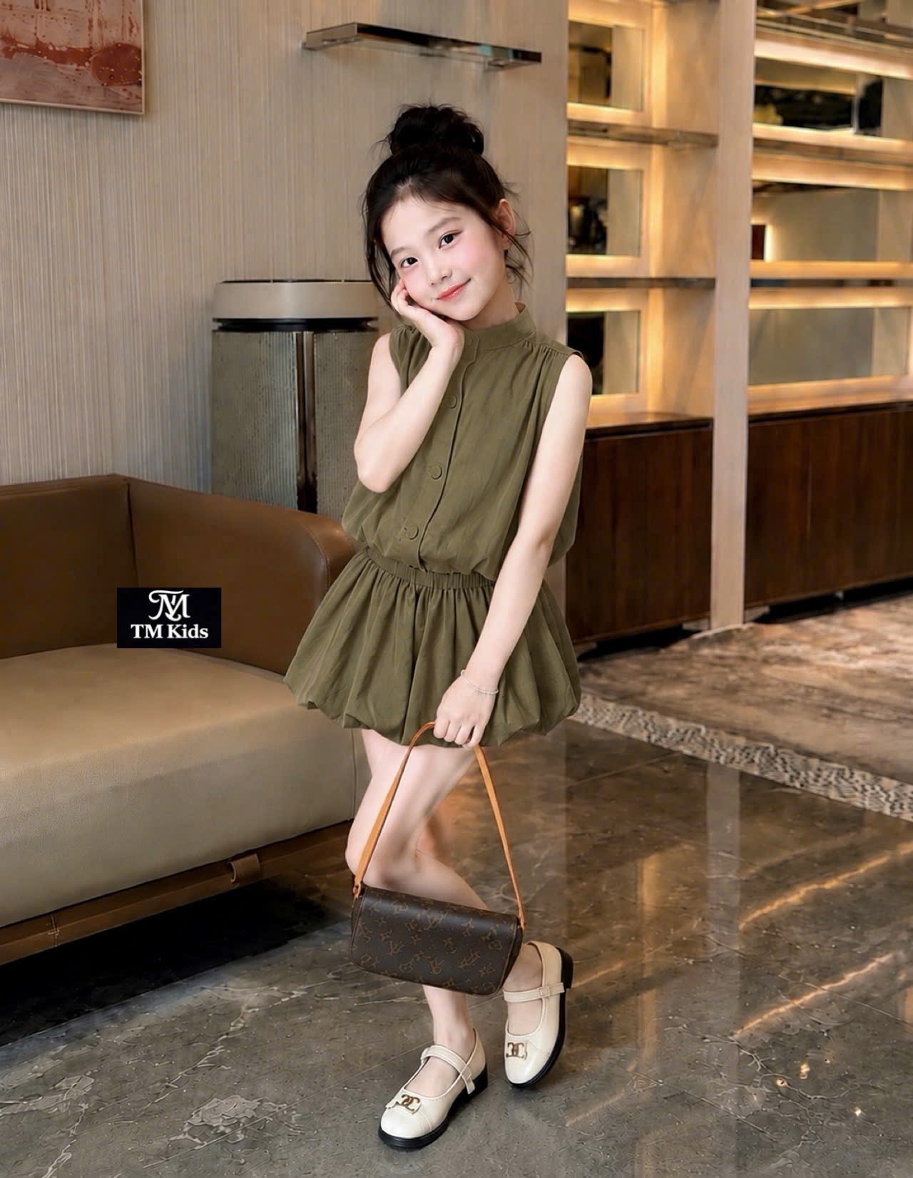 Sét áo bồng bí bo eo quần sooc bé gái
