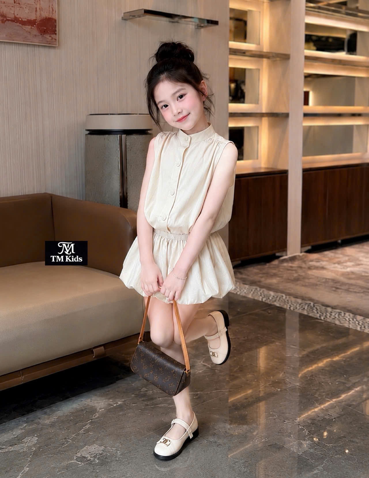 Sét áo bồng bí bo eo quần sooc bé gái