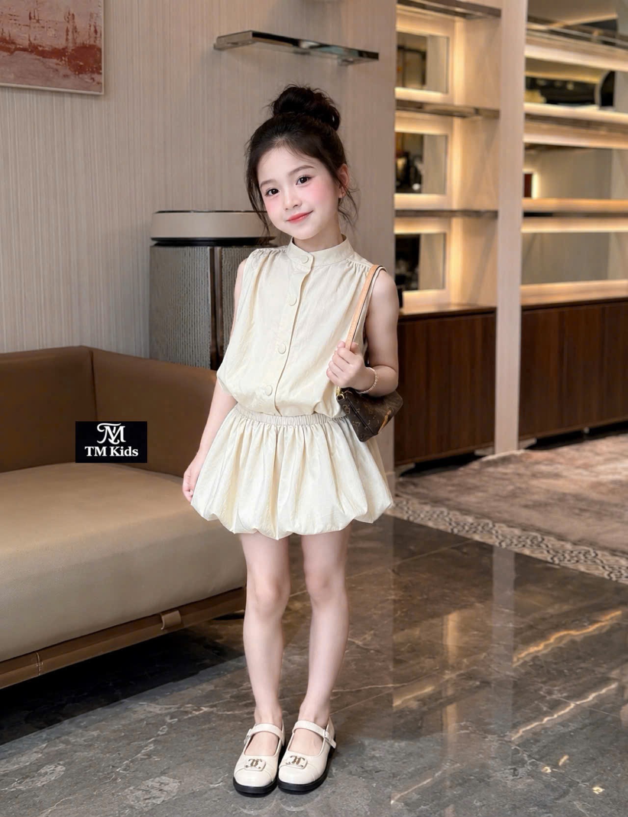 Sét áo bồng bí bo eo quần sooc bé gái
