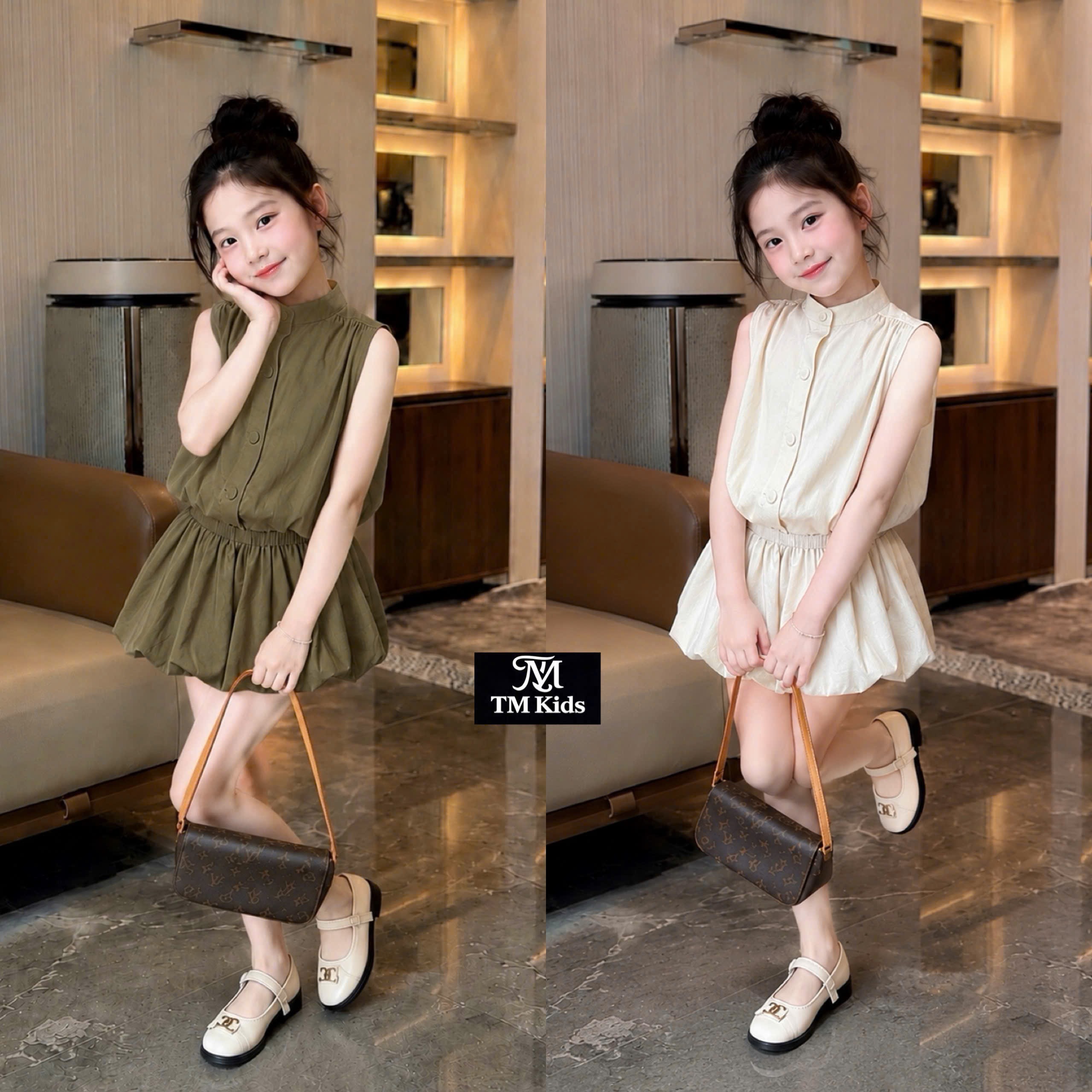 Sét áo bồng bí bo eo quần sooc bé gái