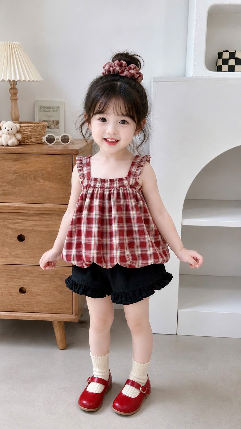 Sét áo caro 2 dây bồng quần đũi bèo bé gái