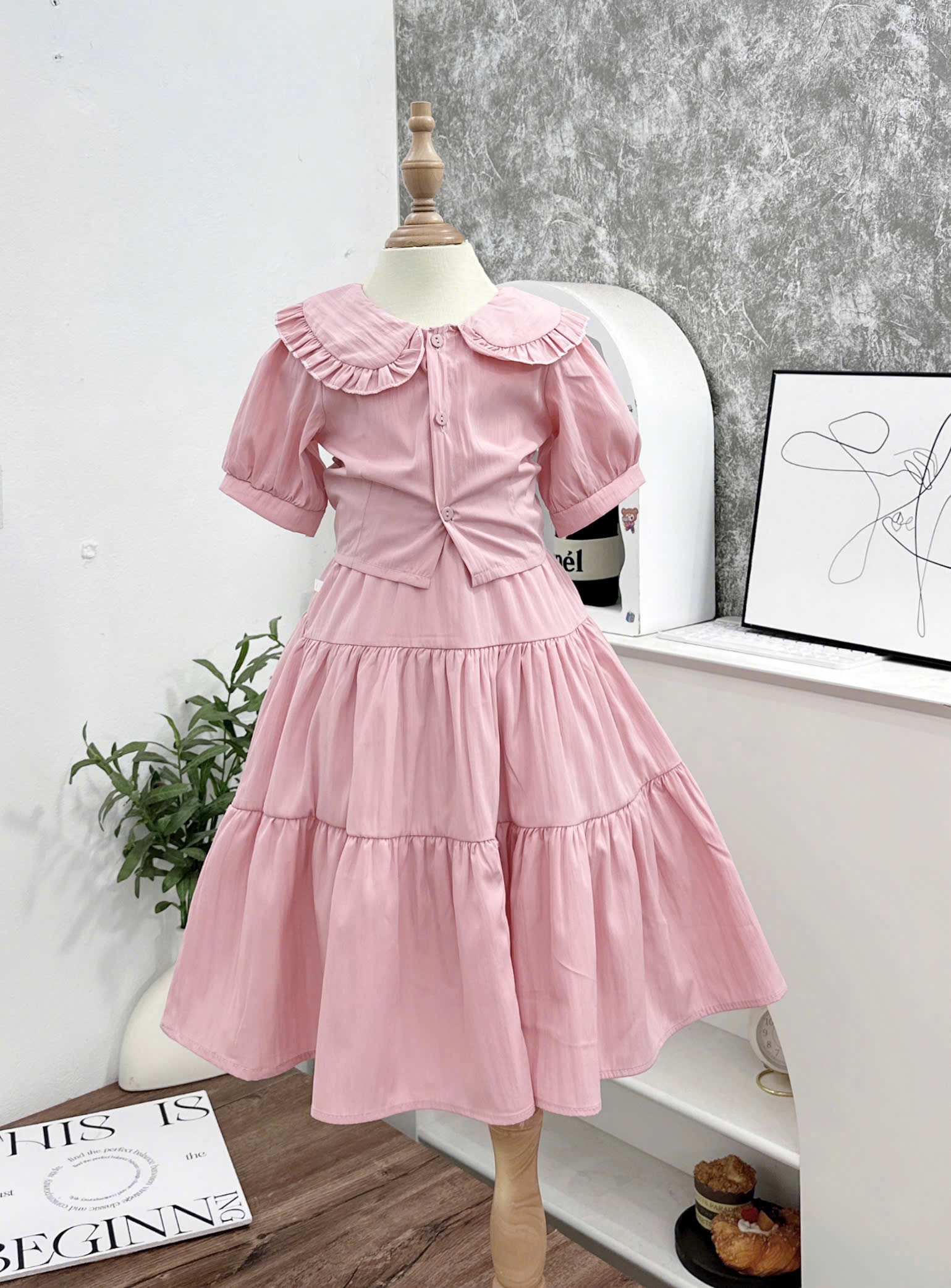 Sét áo croptop cv rộng bé gái