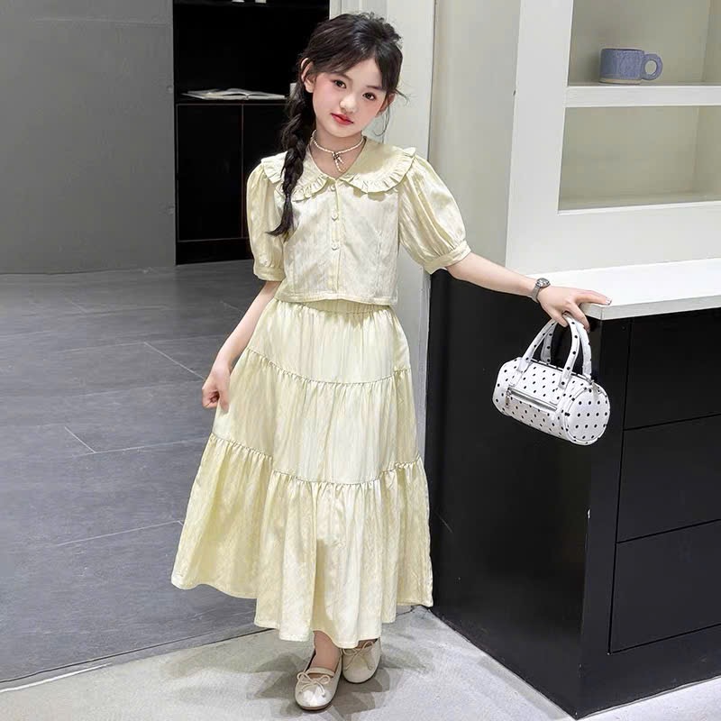 Sét áo croptop cv rộng bé gái