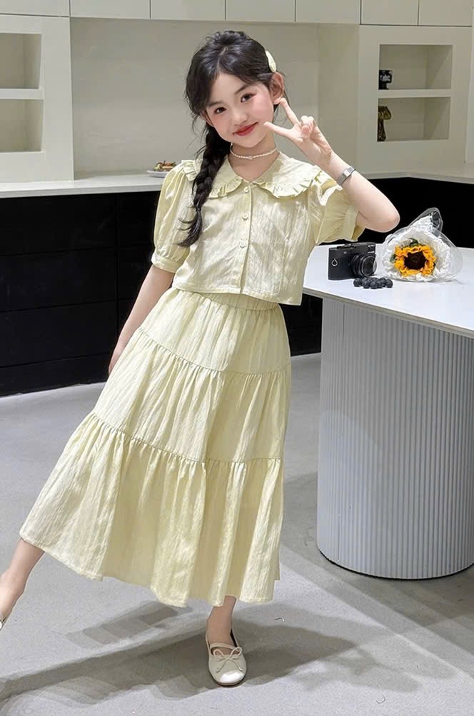 Sét áo croptop cv rộng bé gái