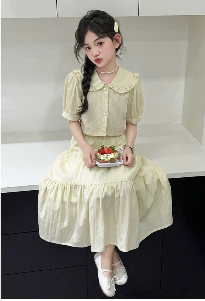 Sét áo croptop cv rộng bé gái