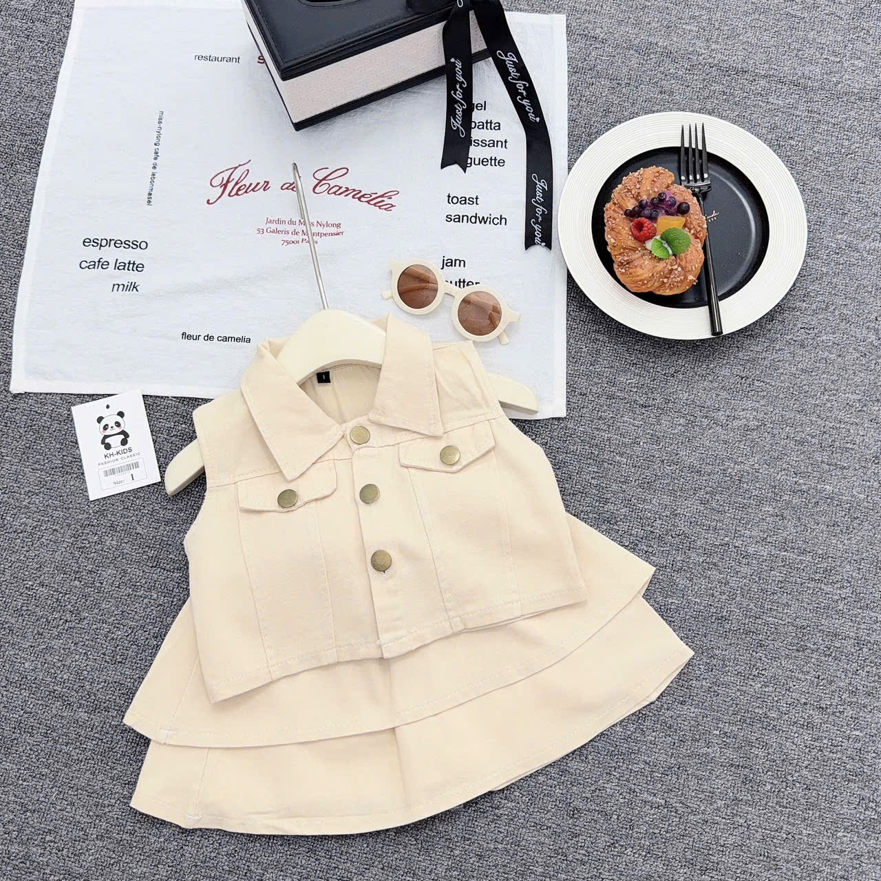 Sét áo croptop kaki cv tầng bé gái