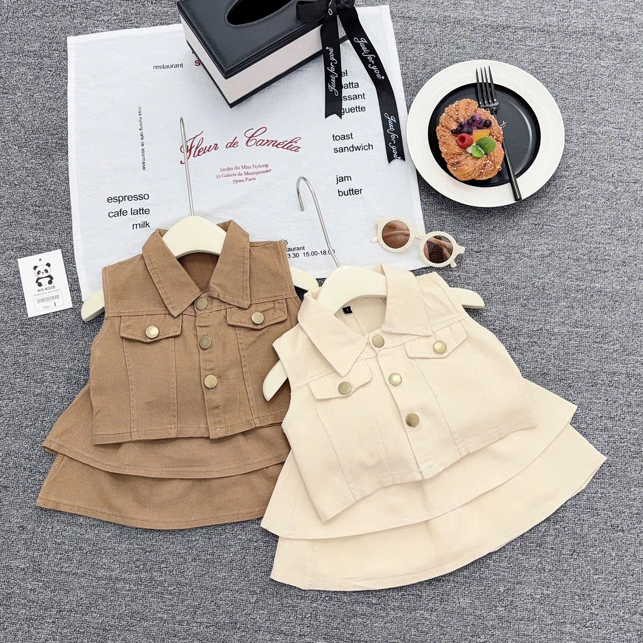 Sét áo croptop kaki cv tầng bé gái