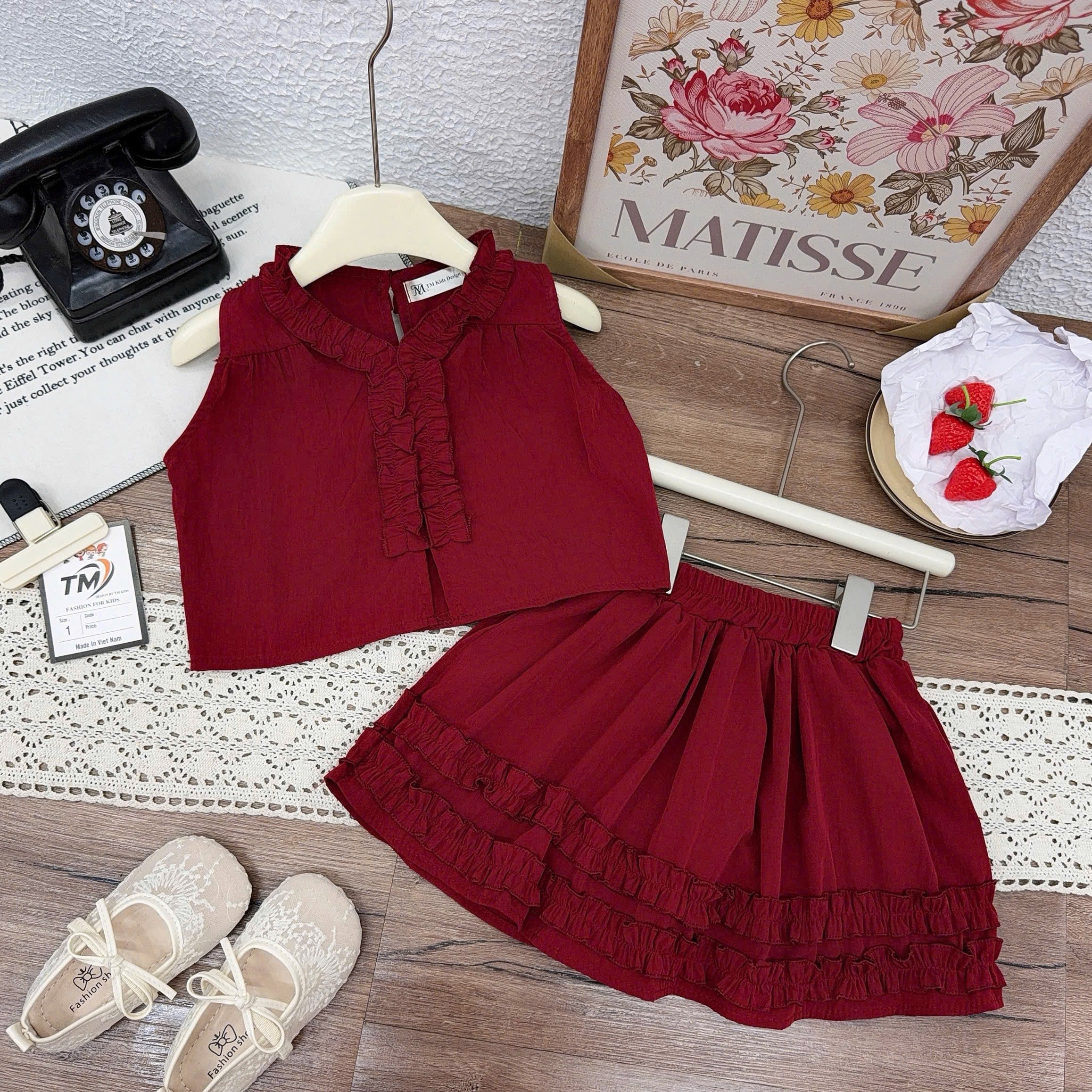 Sét áo croptop viền bèo cv tm bé gái