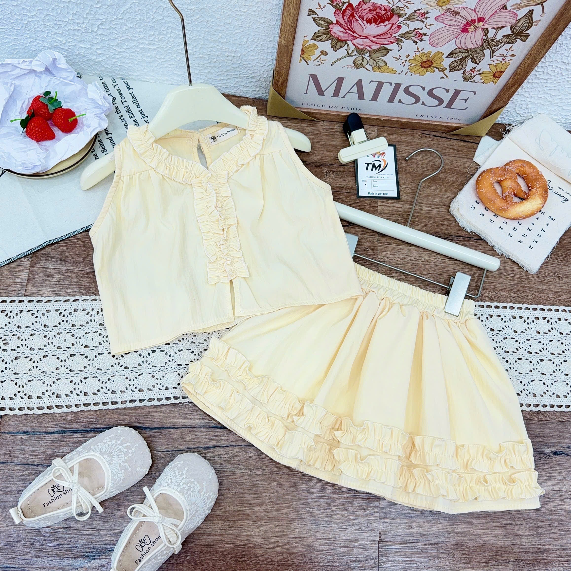 Sét áo croptop viền bèo cv tm bé gái