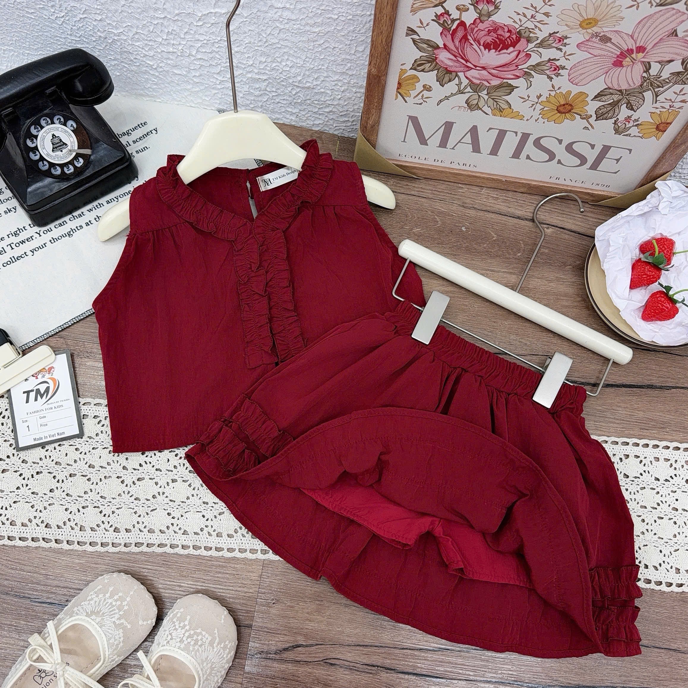 Sét áo croptop viền bèo cv tm bé gái