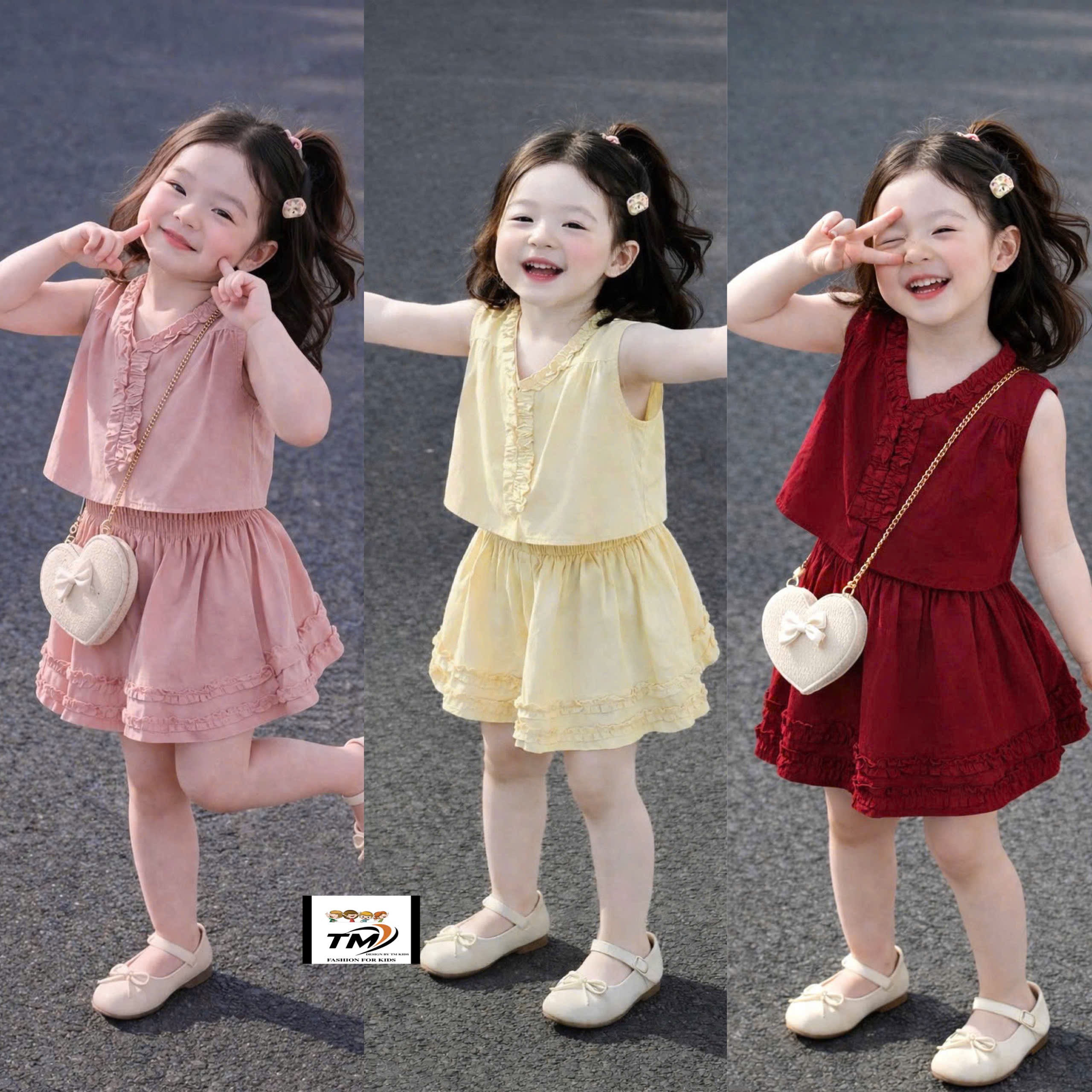 Sét áo croptop viền bèo cv tm bé gái