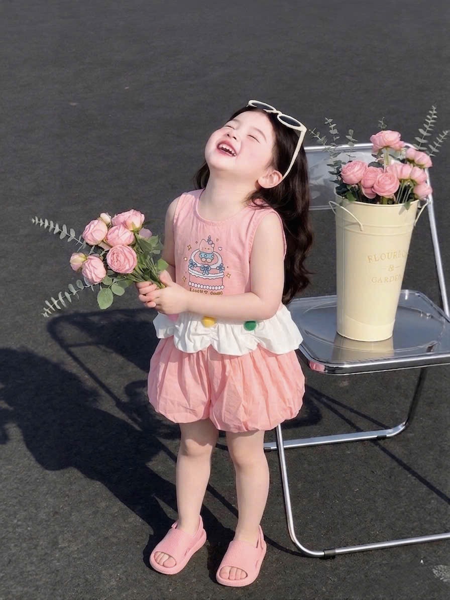 Sét áo đũi hồng vàng quần bồng sn bé gái