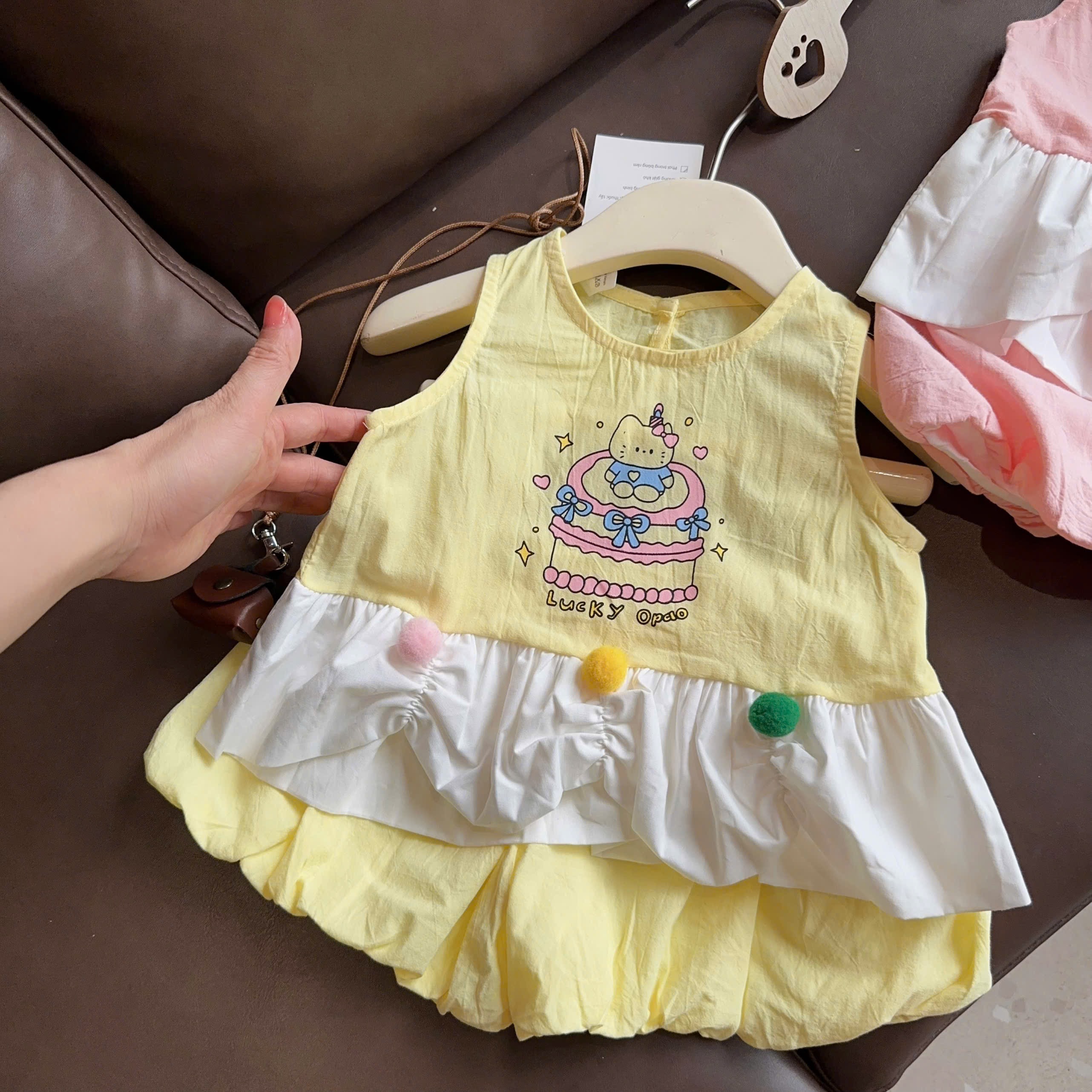 Sét áo đũi hồng vàng quần bồng sn bé gái