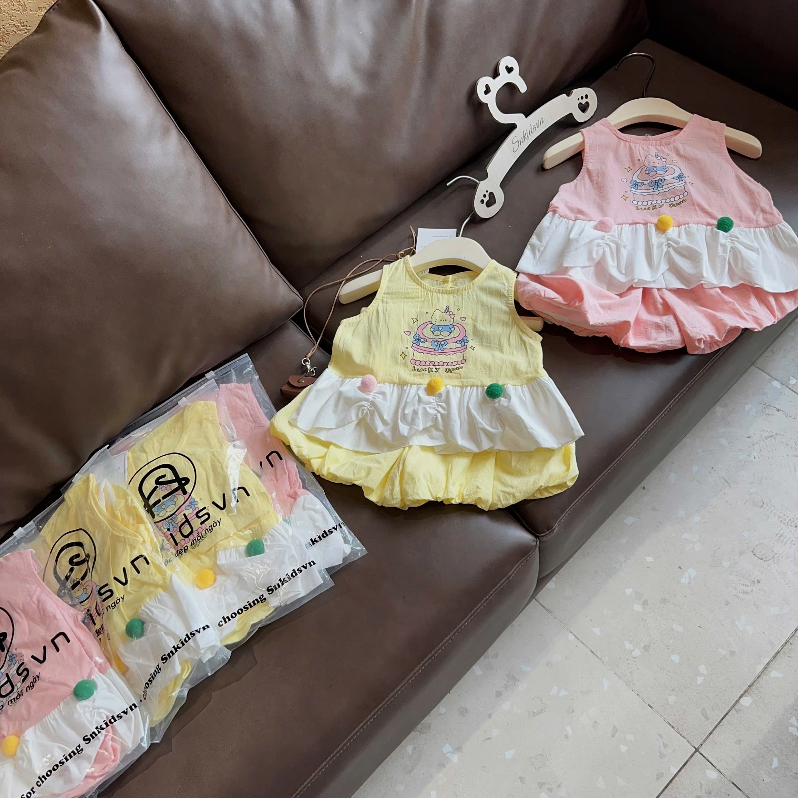 Sét áo đũi hồng vàng quần bồng sn bé gái