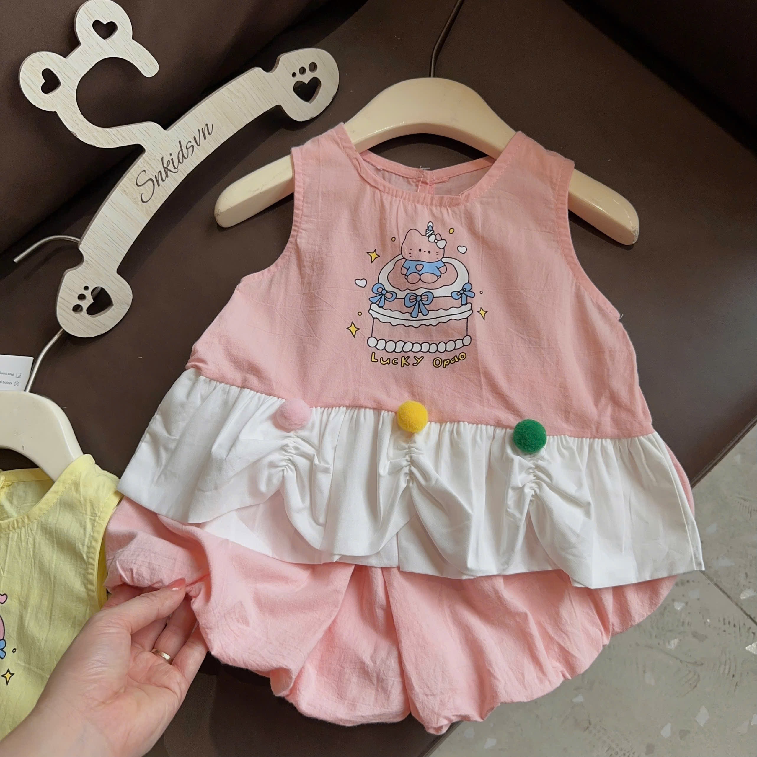 Sét áo đũi hồng vàng quần bồng sn bé gái