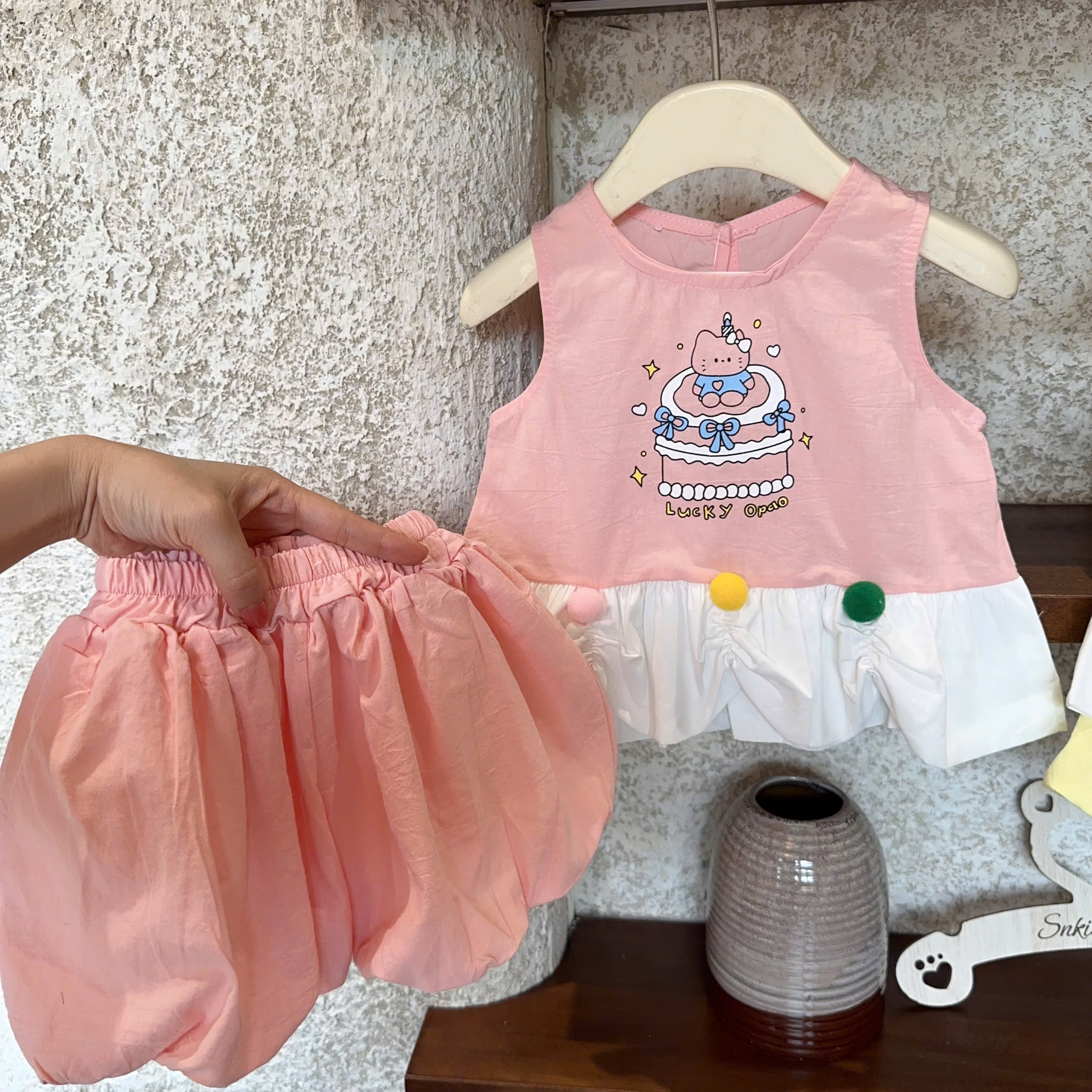 Sét áo đũi hồng vàng quần bồng sn bé gái