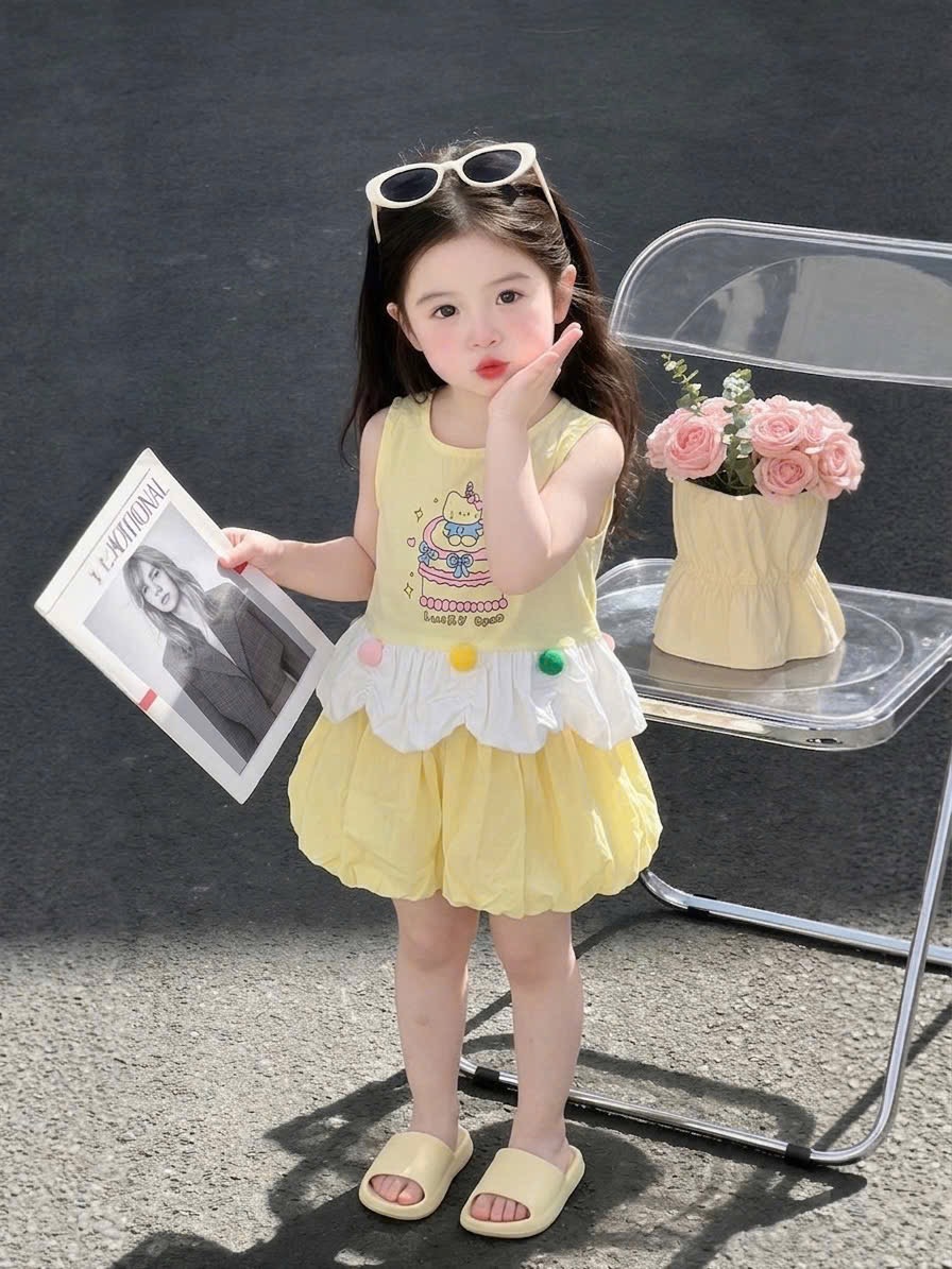 Sét áo đũi hồng vàng quần bồng sn bé gái