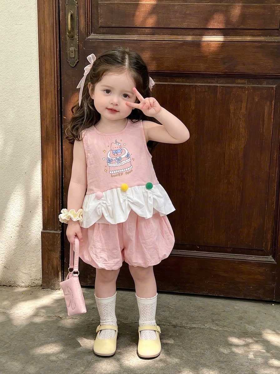 Sét áo đũi hồng vàng quần bồng sn bé gái