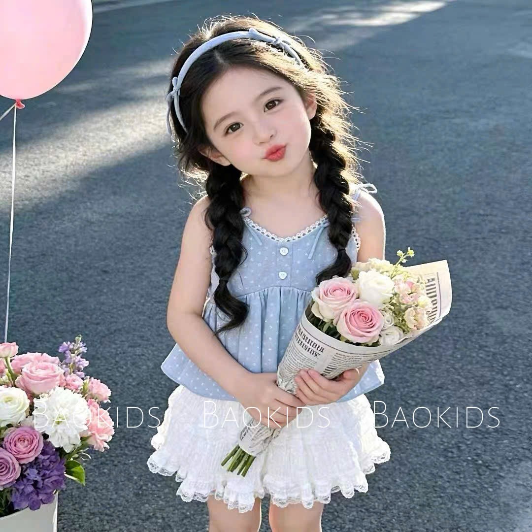 Sét áo đũi xanh 2 dây cv kem bé gái