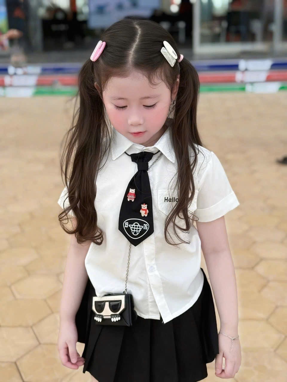 Sét áo học sinh helokitty cv dập ly bé gái