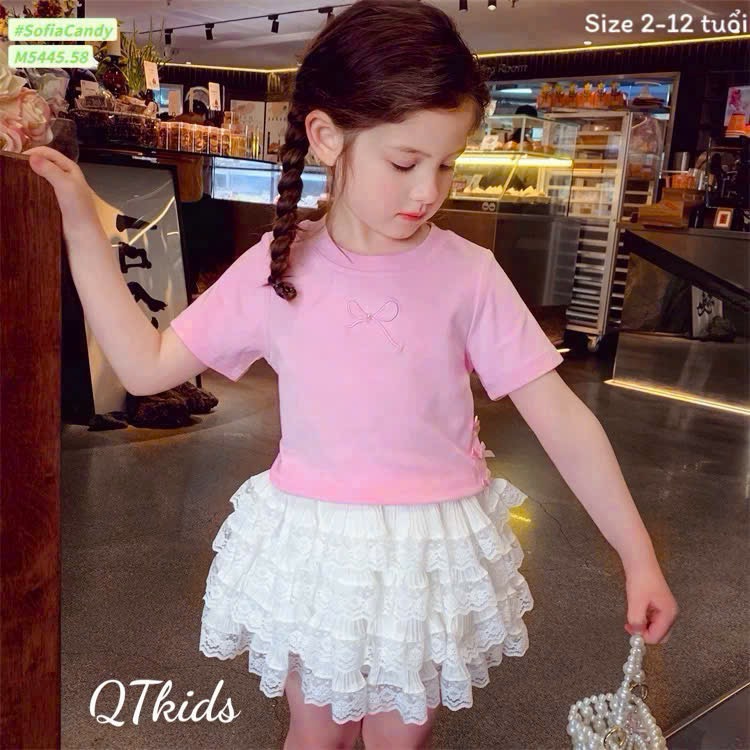 Sét áo hồng cv tầng trắng bé gái