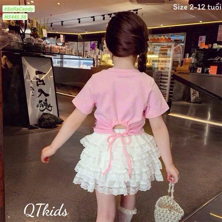 Sét áo hồng cv tầng trắng bé gái