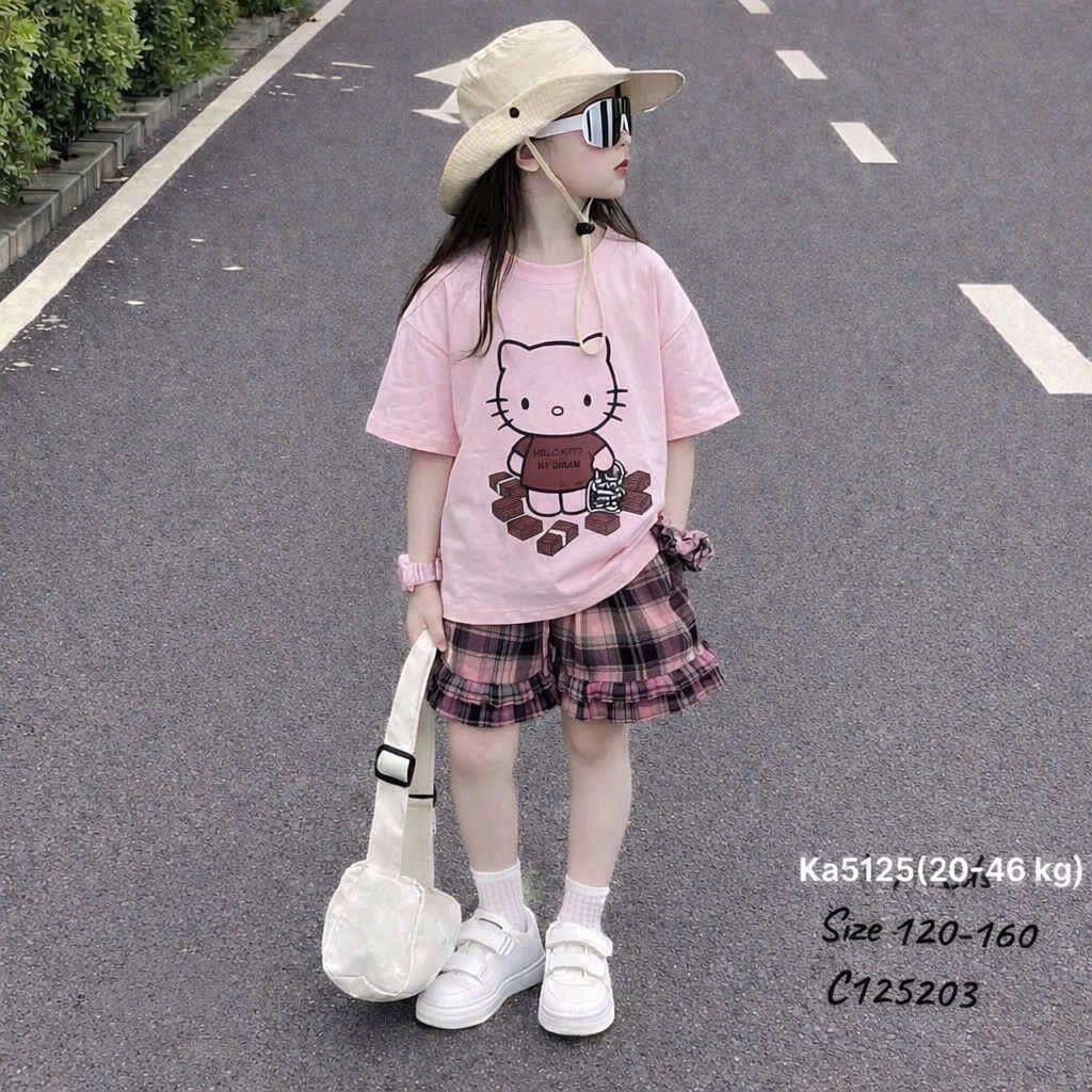 Sét áo kitty quần caro bèo bé gái mh