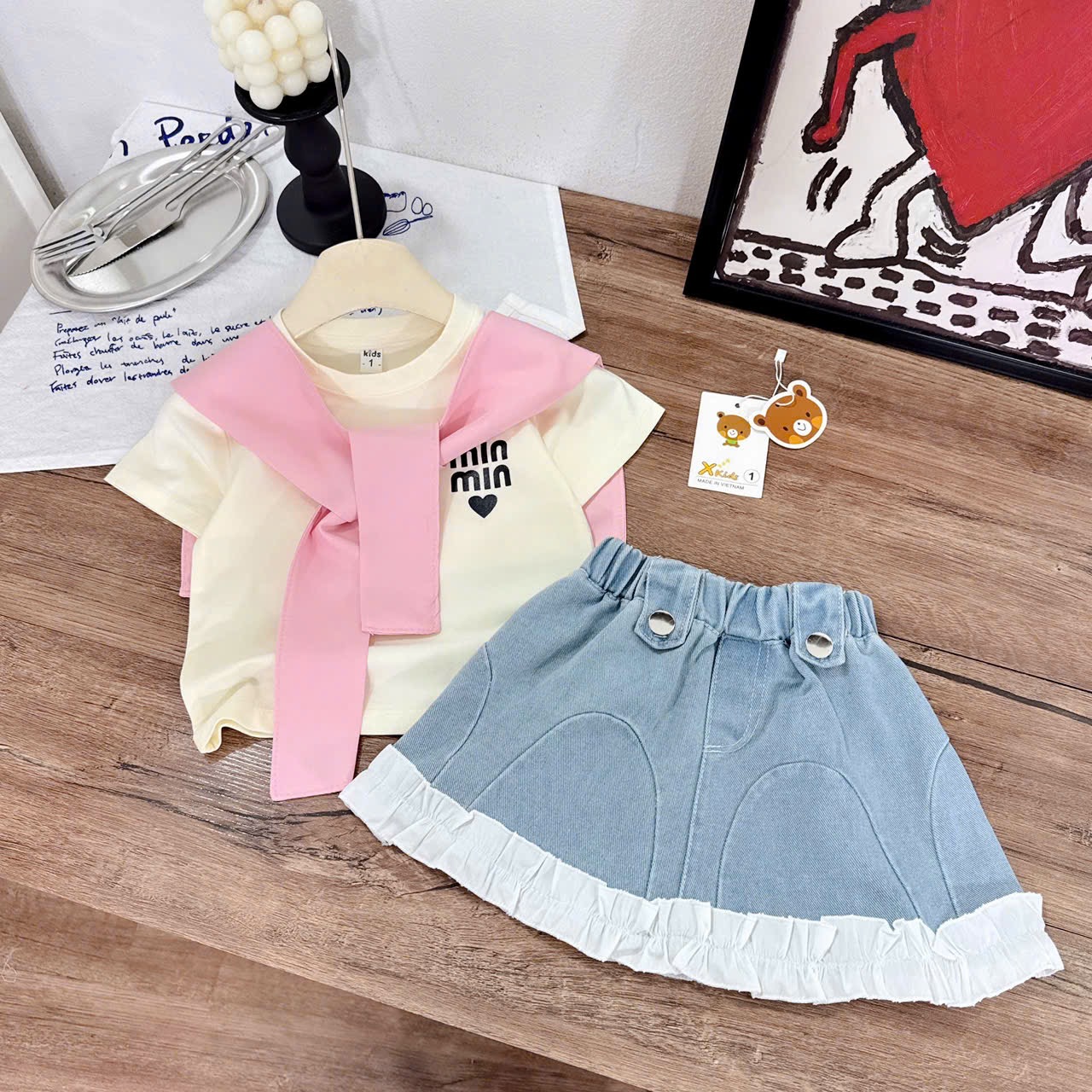 Sét áo miu kèm khăn xk + cv bò bé gái