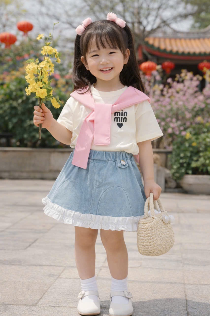 Sét áo miu kèm khăn xk + cv bò bé gái