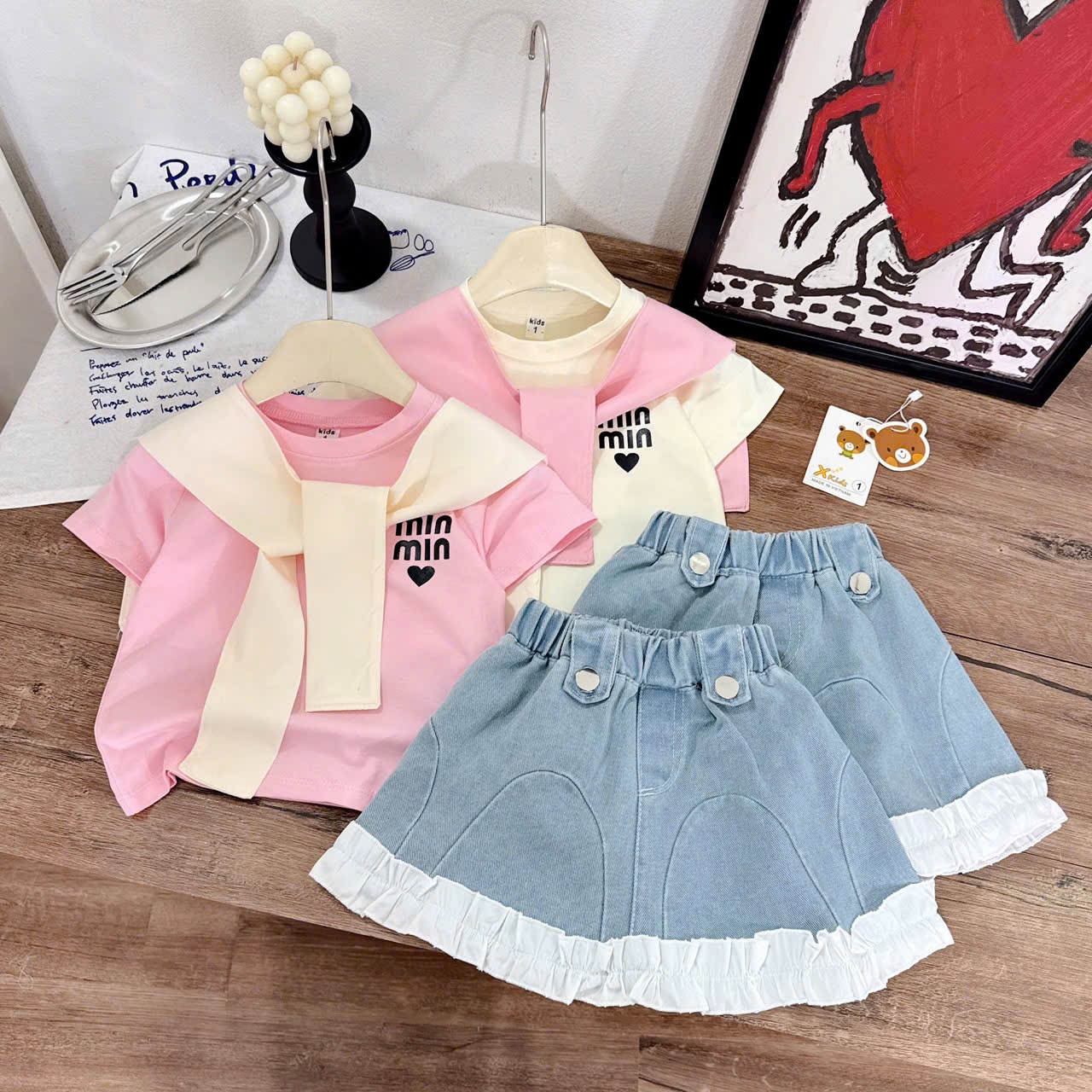 Sét áo miu kèm khăn xk + cv bò bé gái