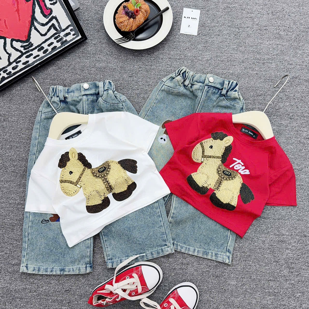 Sét áo ngựa quần bò xuông bé trai gái***