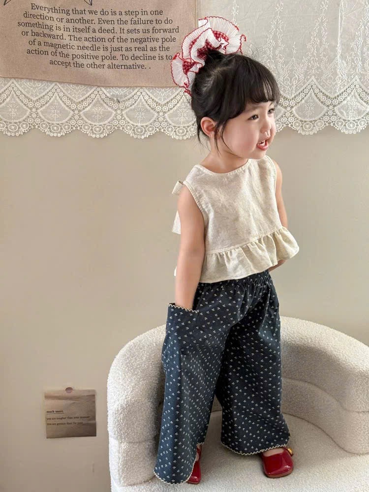 Sét áo nơ sau quần tim xanh bé gái