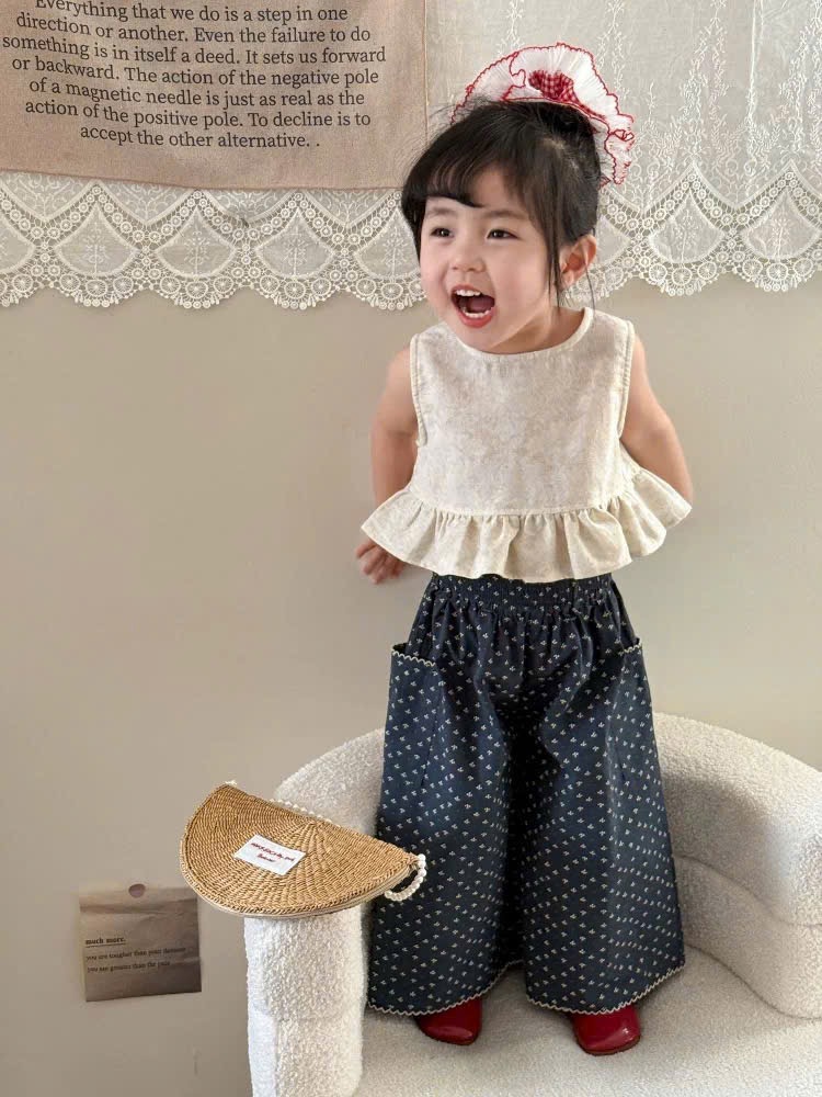 Sét áo nơ sau quần tim xanh bé gái