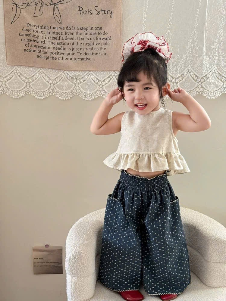 Sét áo nơ sau quần tim xanh bé gái