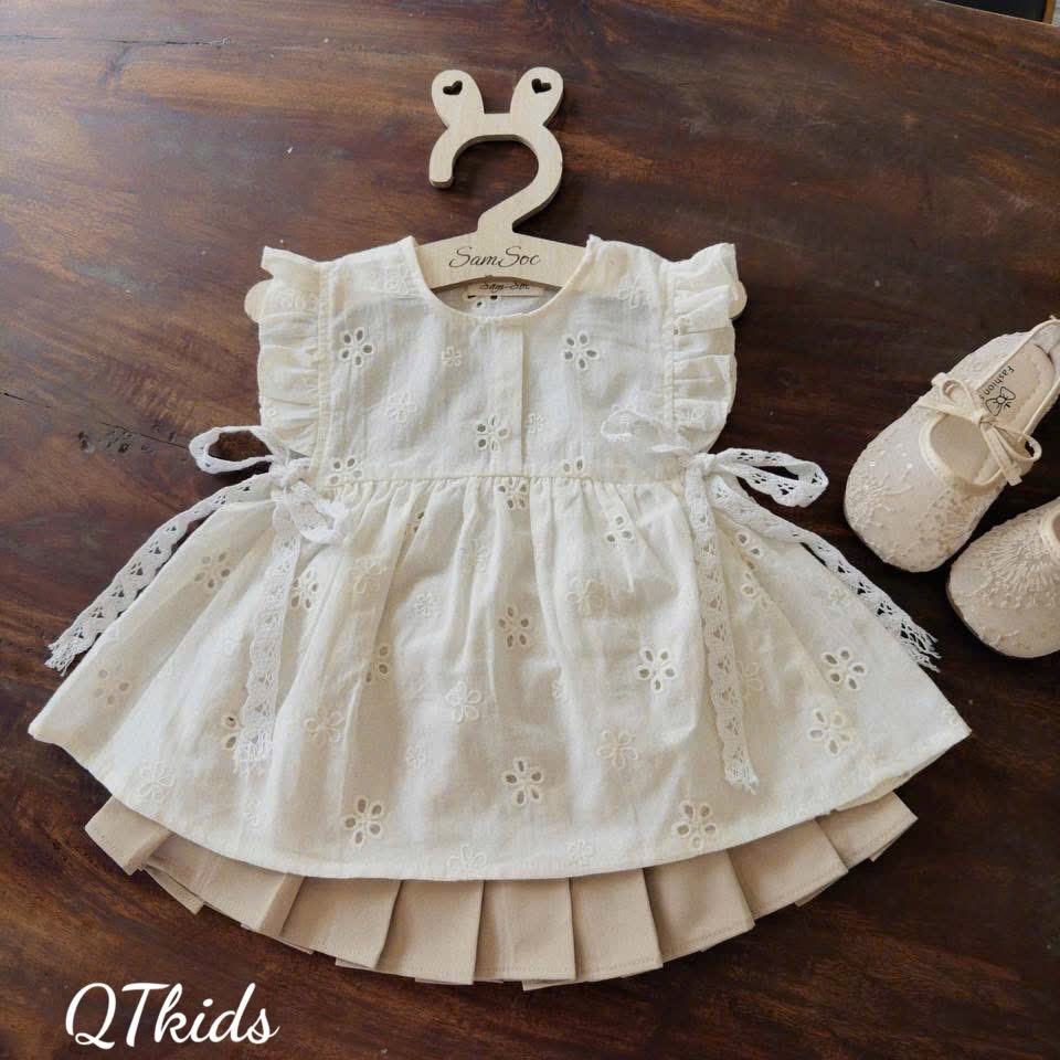 Sét áo ren babydoll cv xếp ly qt bé gái