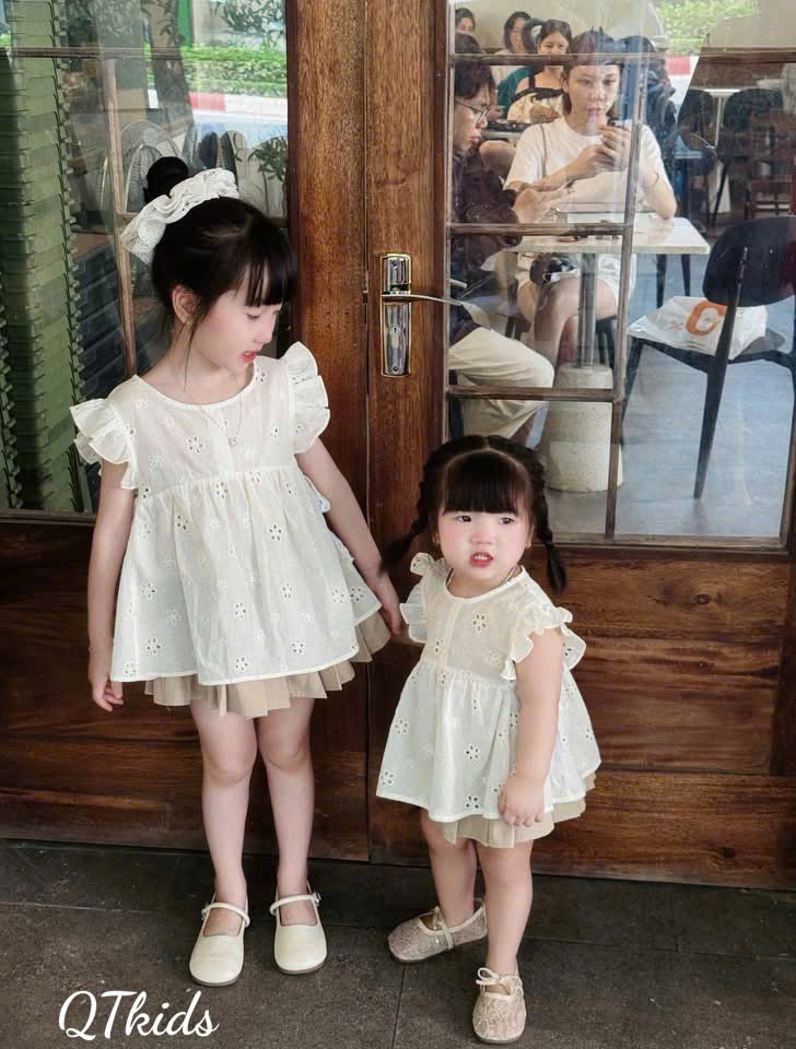Sét áo ren babydoll cv xếp ly qt bé gái