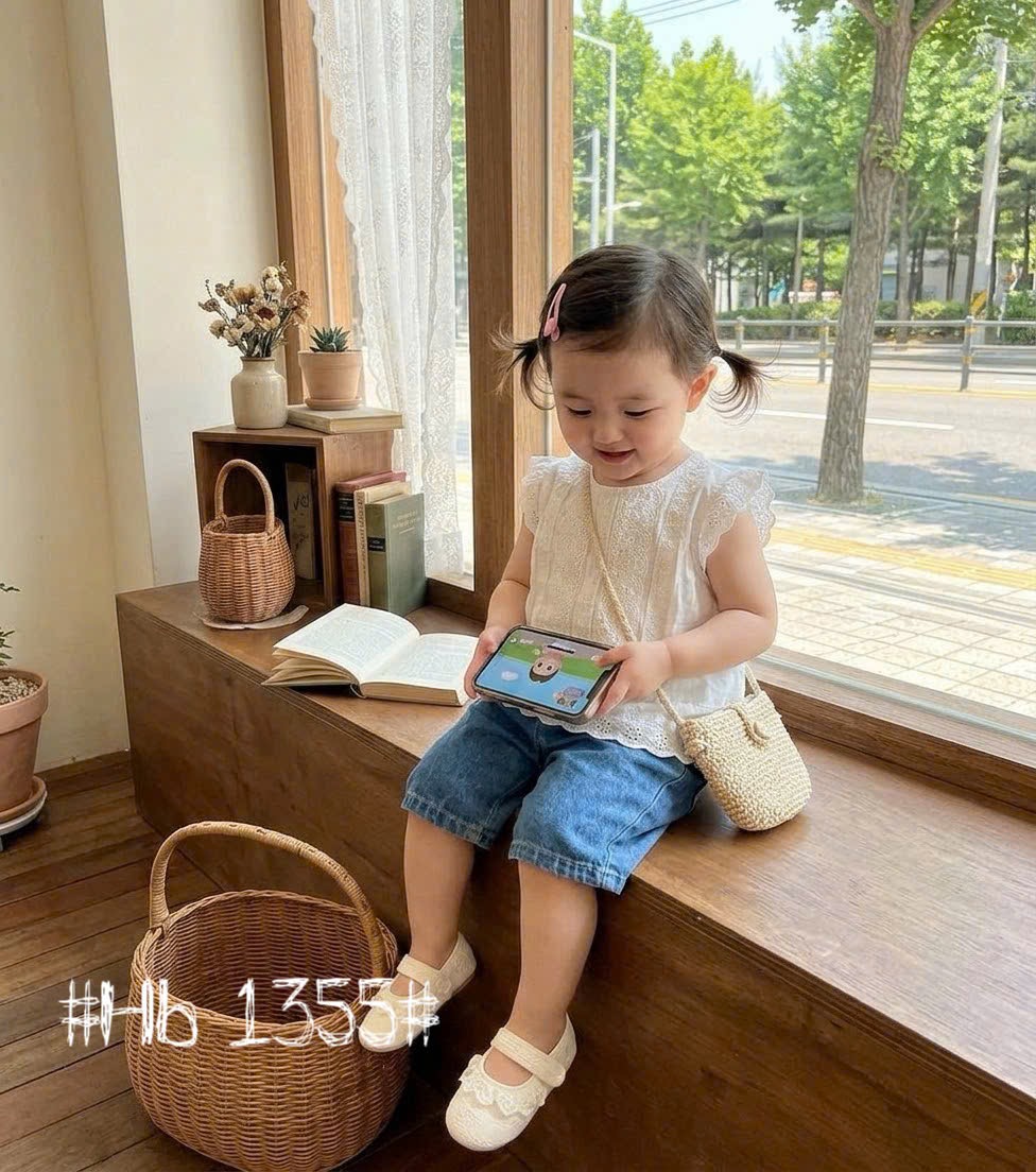 Sét áo ren trắng quần bò ống lỡ bé gái