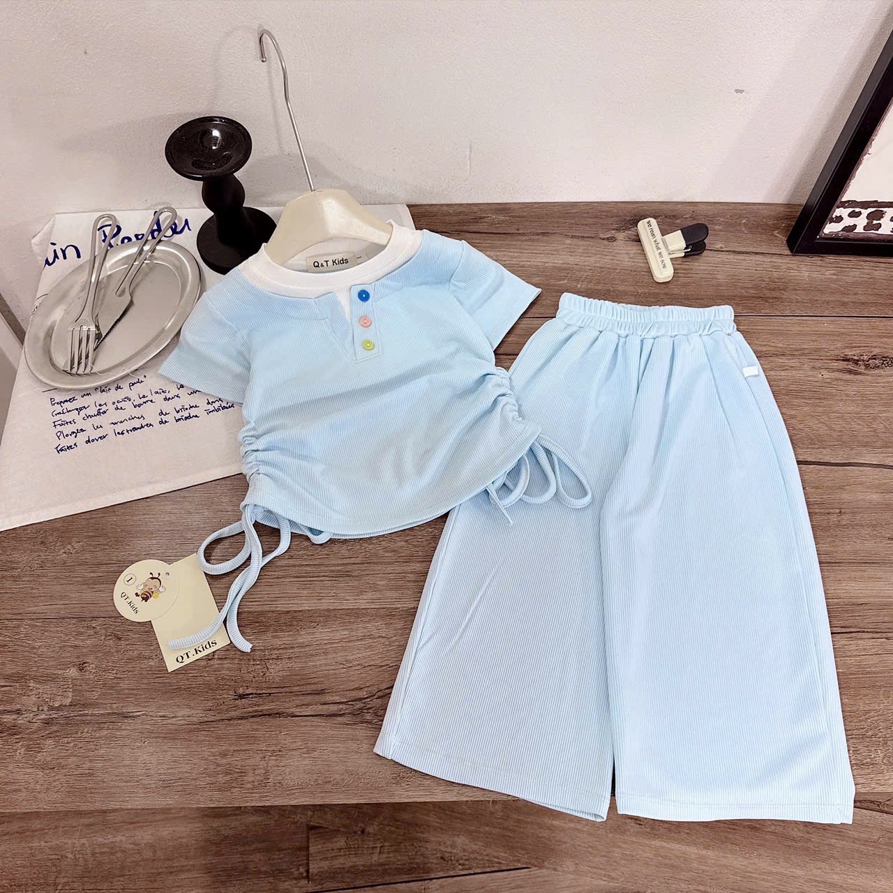 Sét áo tăm rút sườn quần xuông bé gái