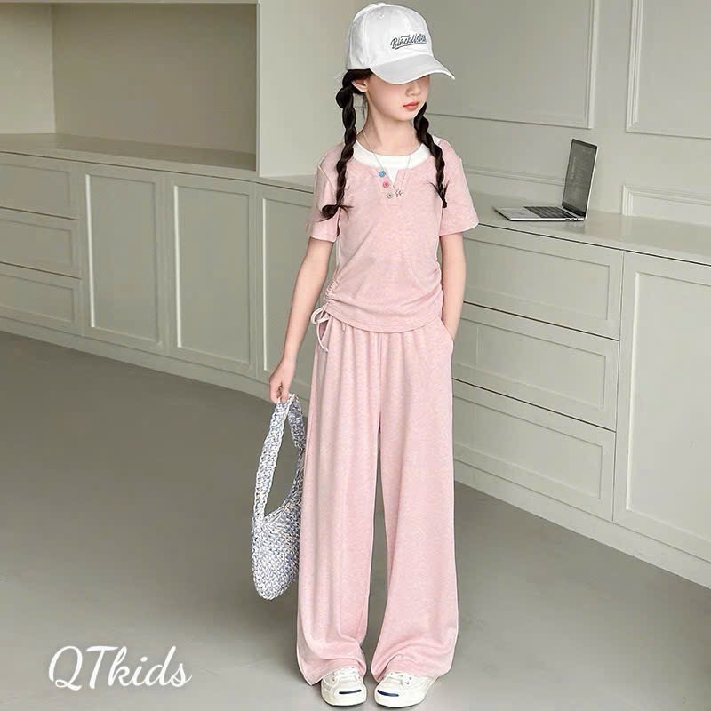 Sét áo tăm rút sườn quần xuông bé gái